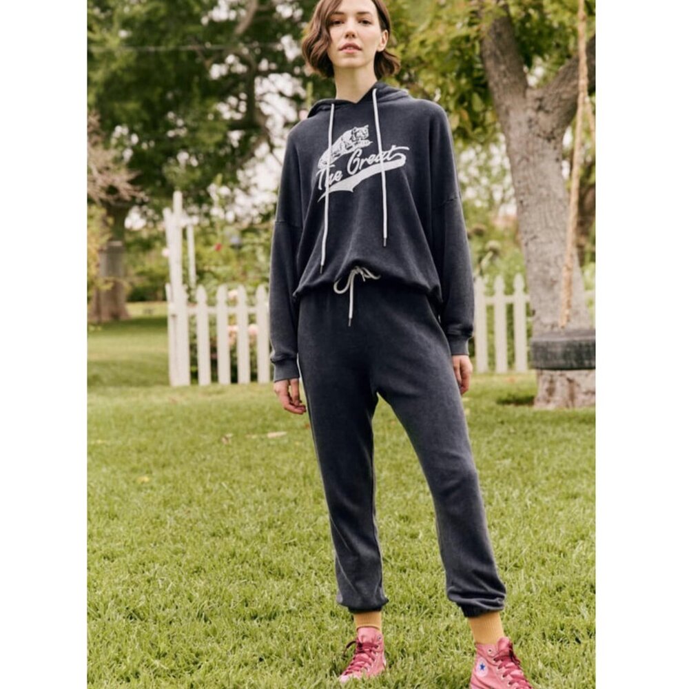 THE GREAT. The Teammate Hoodie Cougar Print Oversized Blue Women's Size 2 Medium